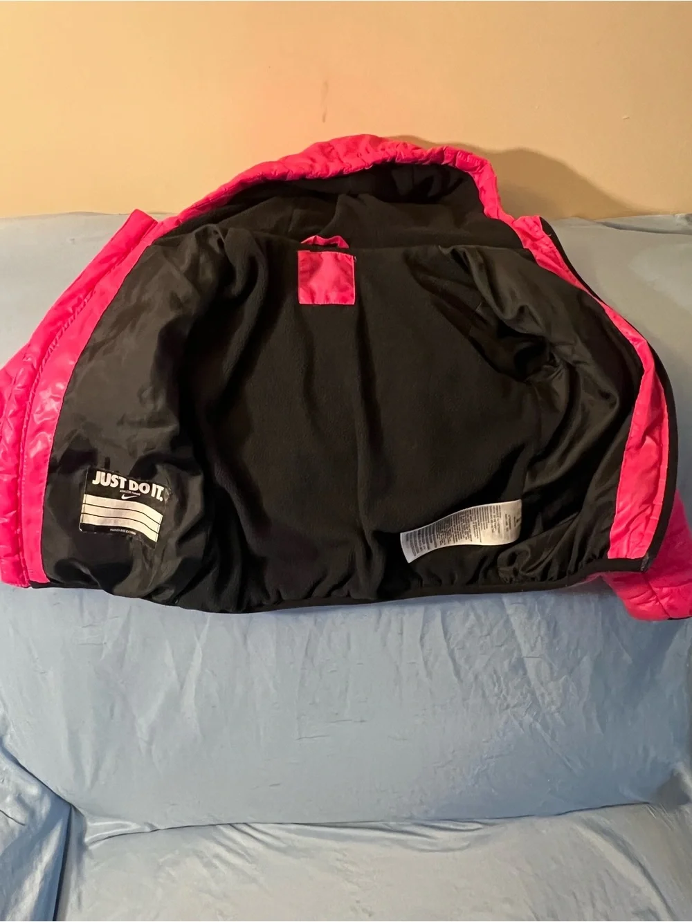 Nike Kids Hooded Puffer Jacket - Hot Pink with Black Logo